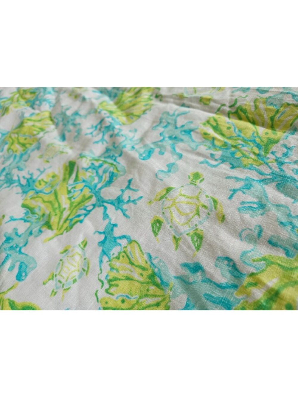 J. Jill Love Linen Sleeveless V-Neck Dress XL Petite Green Aqua Sea Turtle Print - Picture 9 of 13